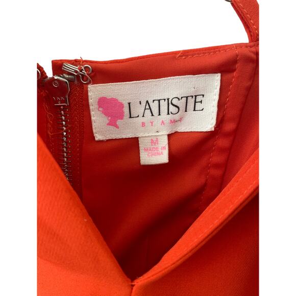 L'ATISTE ORANGE V NECK MIDI DRESS SIZE MEDIUM NWOT - Picture 4 of 6